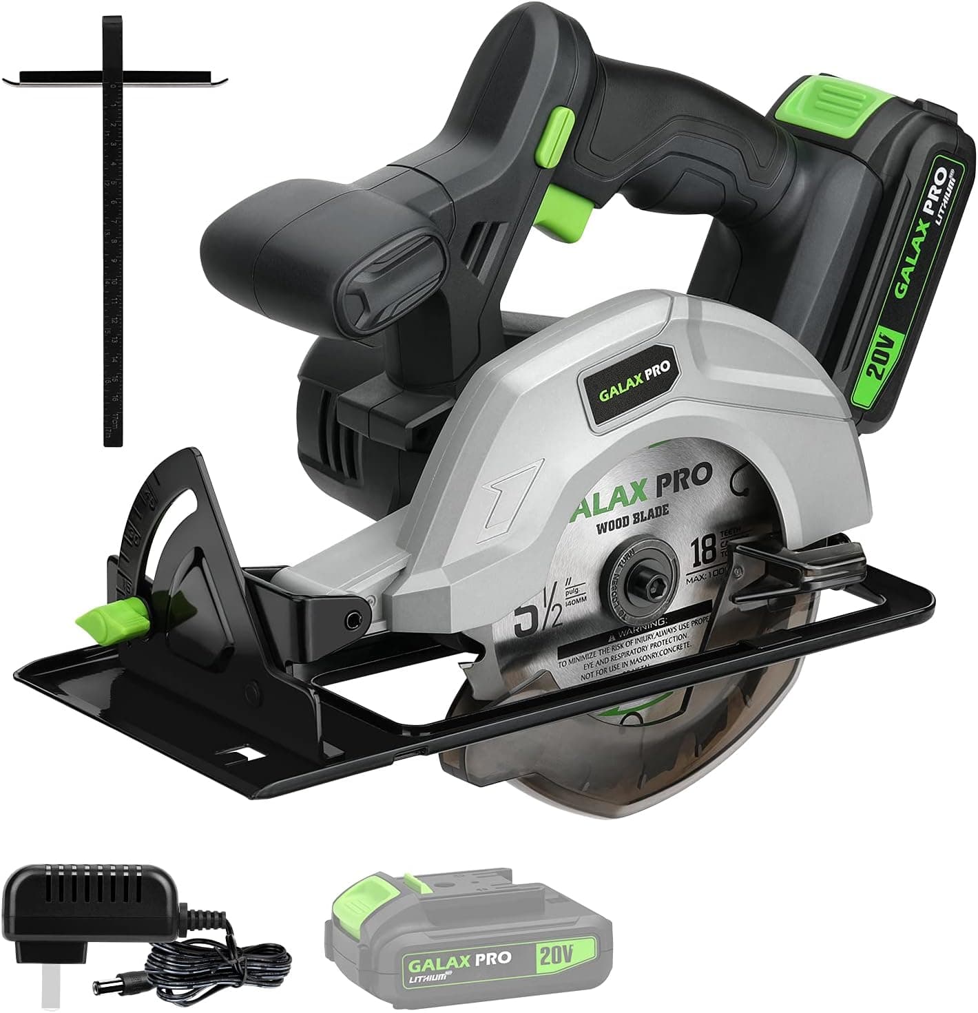 GALAX PRO DC-20V 5-1/2” Cordless Circular Saw with 2Pcs Blades (18T+48T), 3800RPM Variable Speed, Includes 2.0Ah Lithium Battery and Fast Charger, Max Cutting Depth 1-5/8”(90°), 1-7/16”(45°)