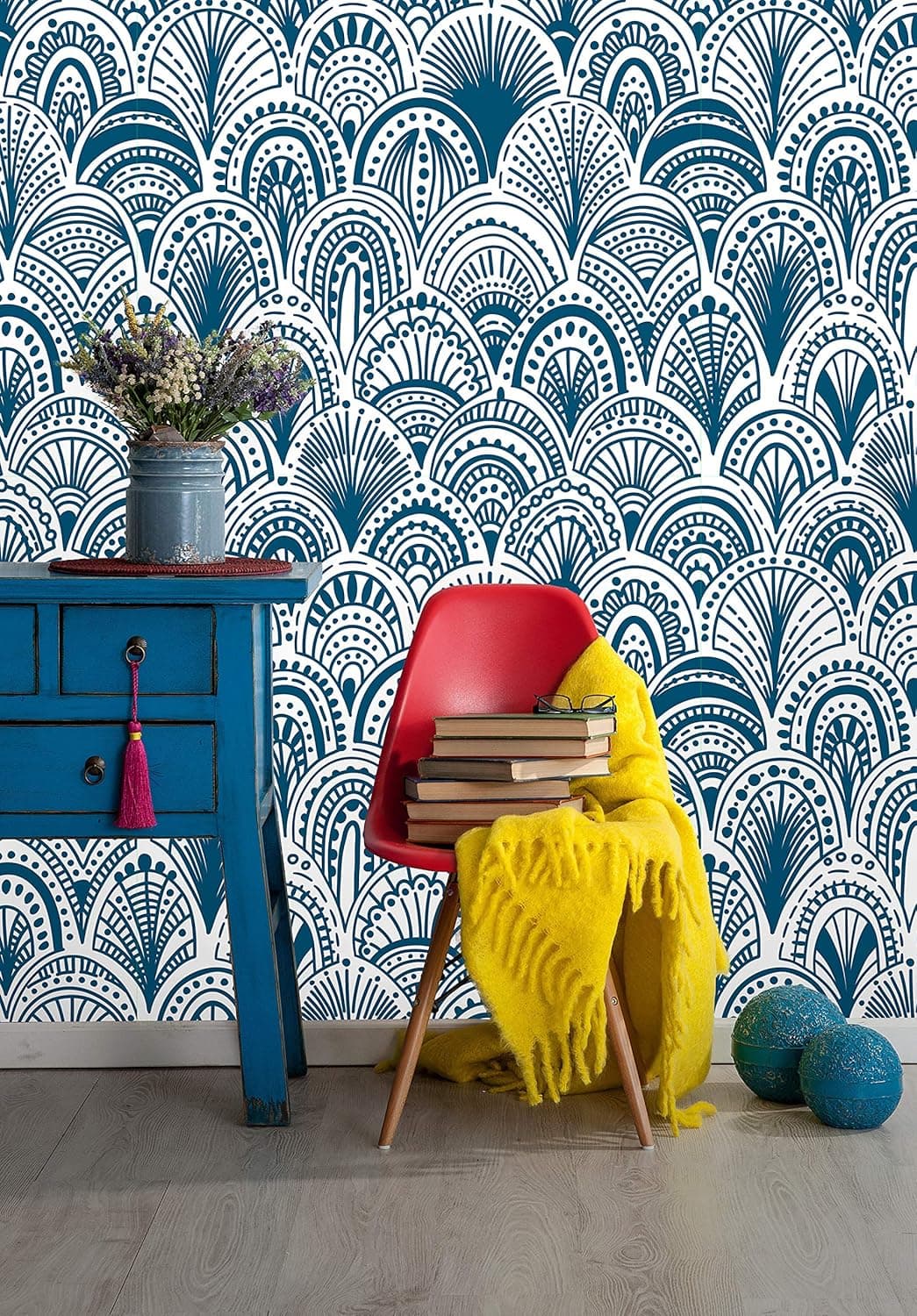 Removable Wallpaper | Peel and Stick Geometric Wallpaper | Self Adhesive Classic Vintage Wallpaper | Ornamental Wallpaper (24"W x 144"H Inches)