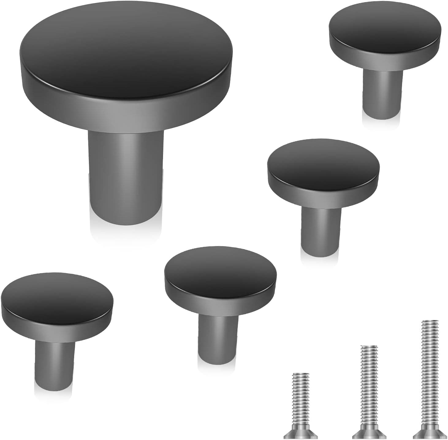 Matte Black Cabinet Knob Matte Round Cabinet Kitchen Door Knobs Zinc Drawer Dresser Premium Metal Door Handles Pulls for Closet Cupboard Single Hole knobs (5, Dark Grey)