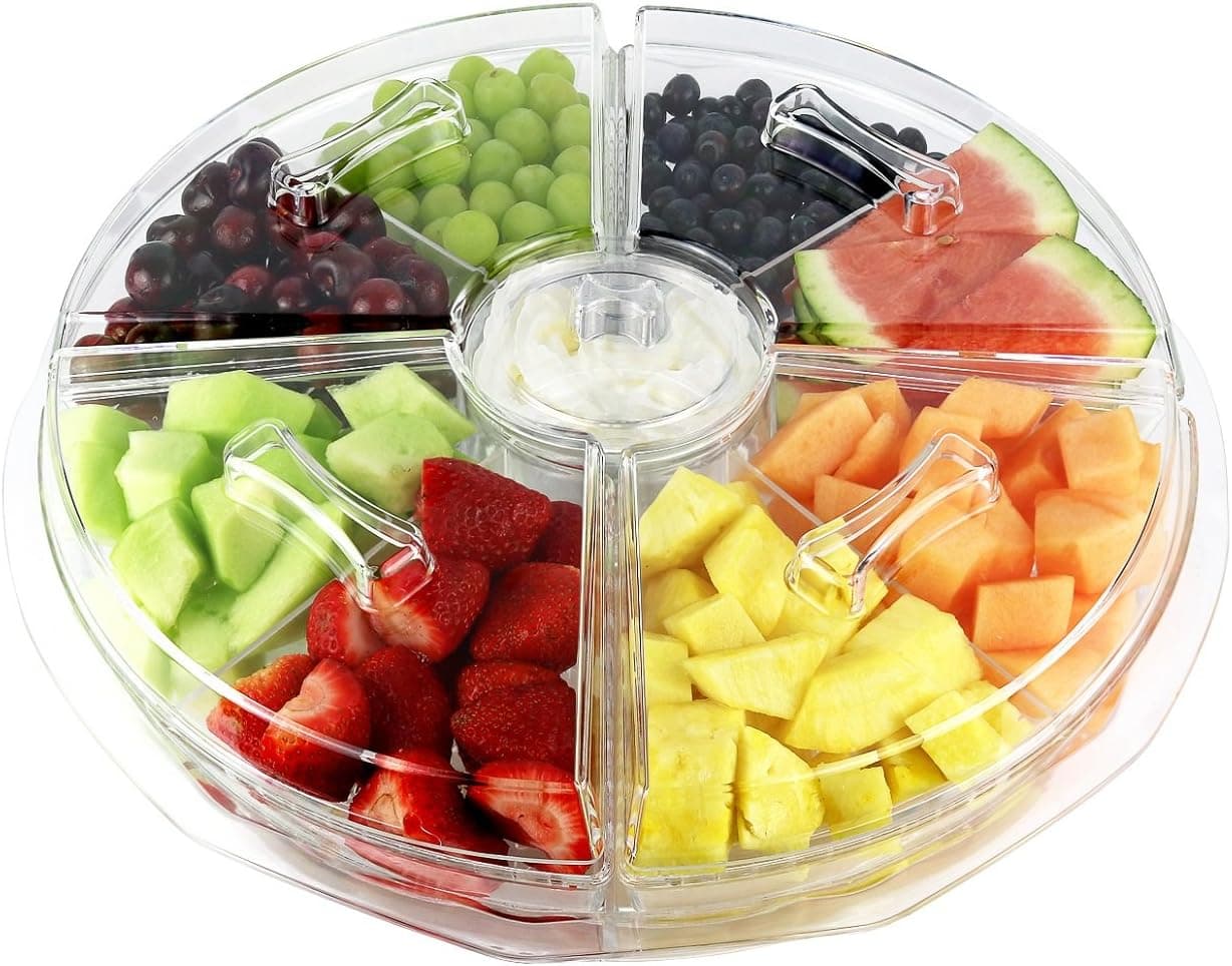 Estilo 8 Section Appetizer Platter On-Ice with Lids, Clear