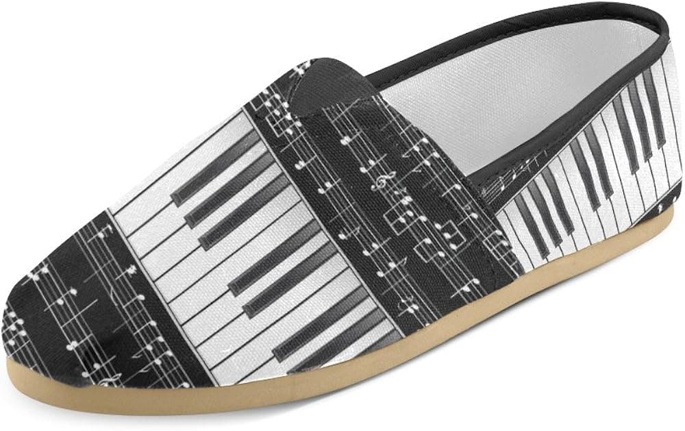 D-Story Fashion Sneakers Flats Piano Keyboard Music Note Women's Classic Slip-on Canvas Shoes Loafers