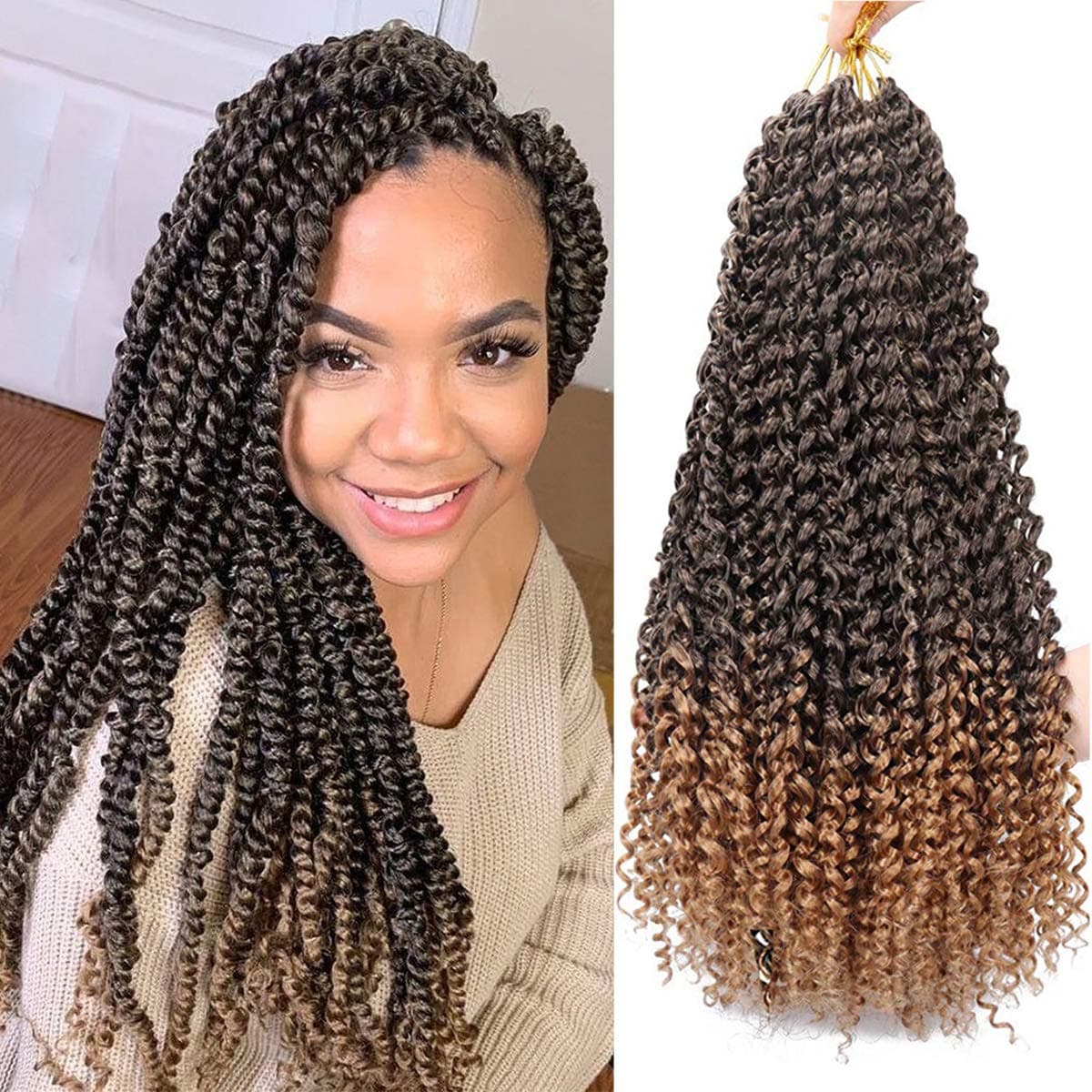 7 Packs Passion Twist Crochet Hair 18 Inch Water Wave Twists Braids for Butterfly Locs Braiding Hair Curly Bohemian Locs Crochet Braids Synthetic Hair Extensions(22Strands/Pack;T1B/27#)