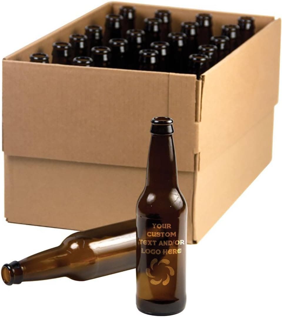 Case of 24 Customized 3D Laser Engraved Personalized 12 oz Amber Custom Beer Bottle - Perfect for Home Brew, Weddings, Anniversaries, Holidays, Breweries