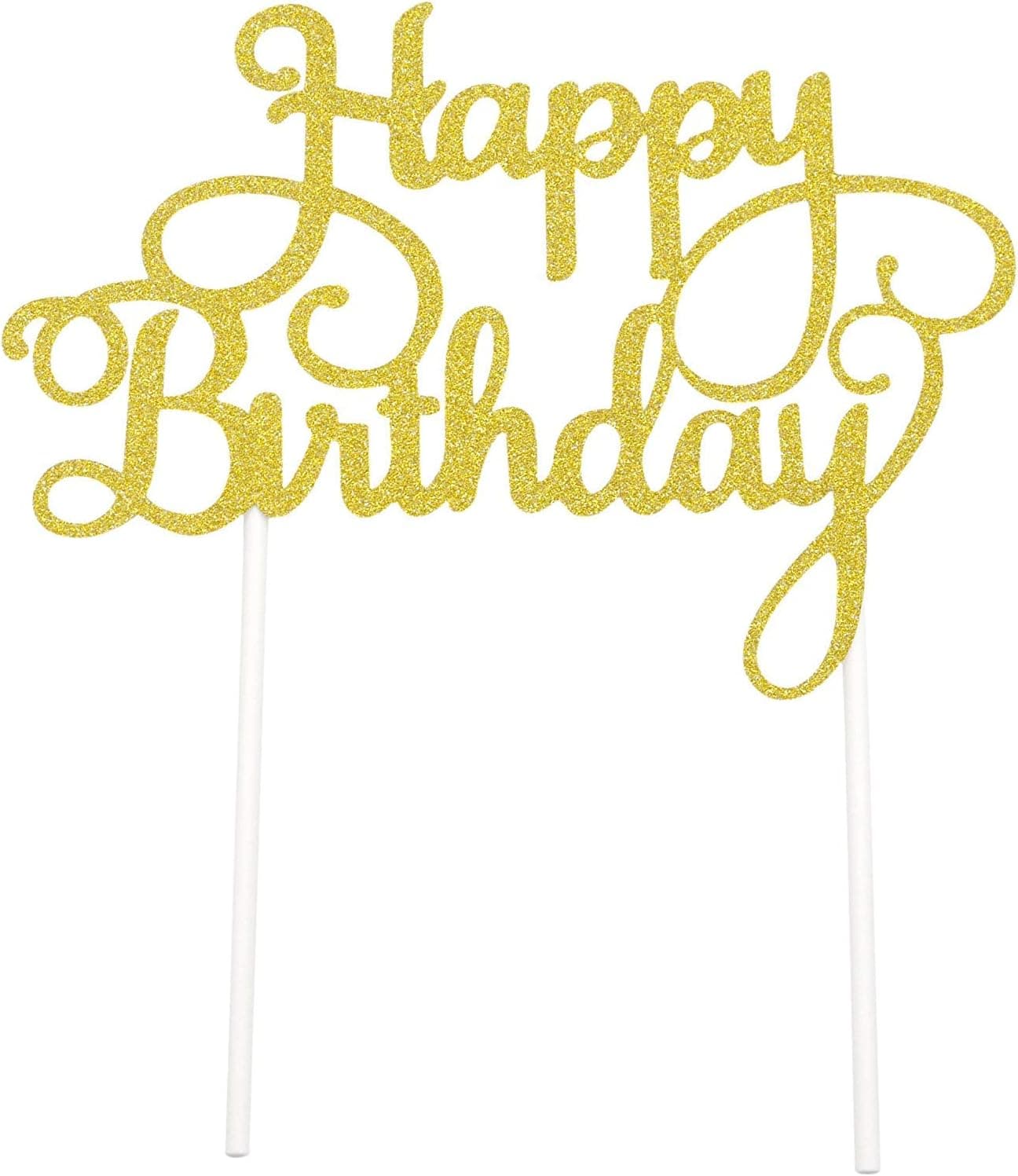 PuTwo Handmade 1 Count Happy Birthday Cake Decorating Birthday Cake Toppers - Gold