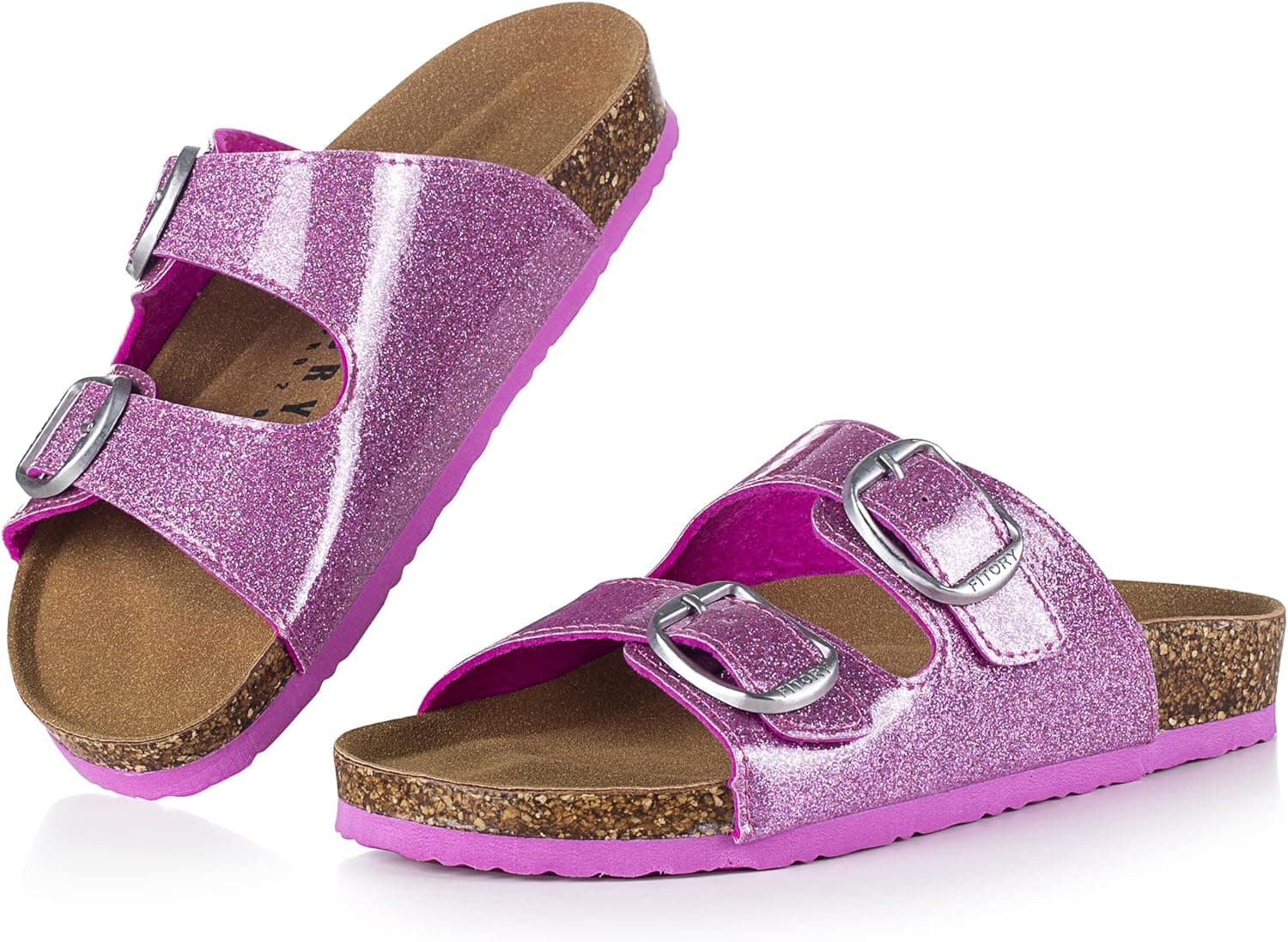 FITORY Women Slides Sandals, Ladies Slipper Cork Footbed with Adjustable Straps Size 6-11