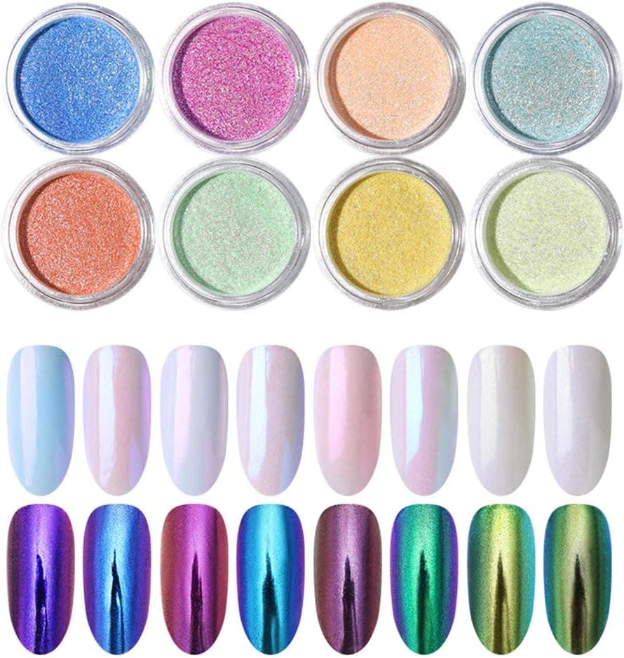 BORN PRETTY Chameleon Nail Powder 8 Box Nail Art Decoration Holographic Glitter Dust Black Base Needed