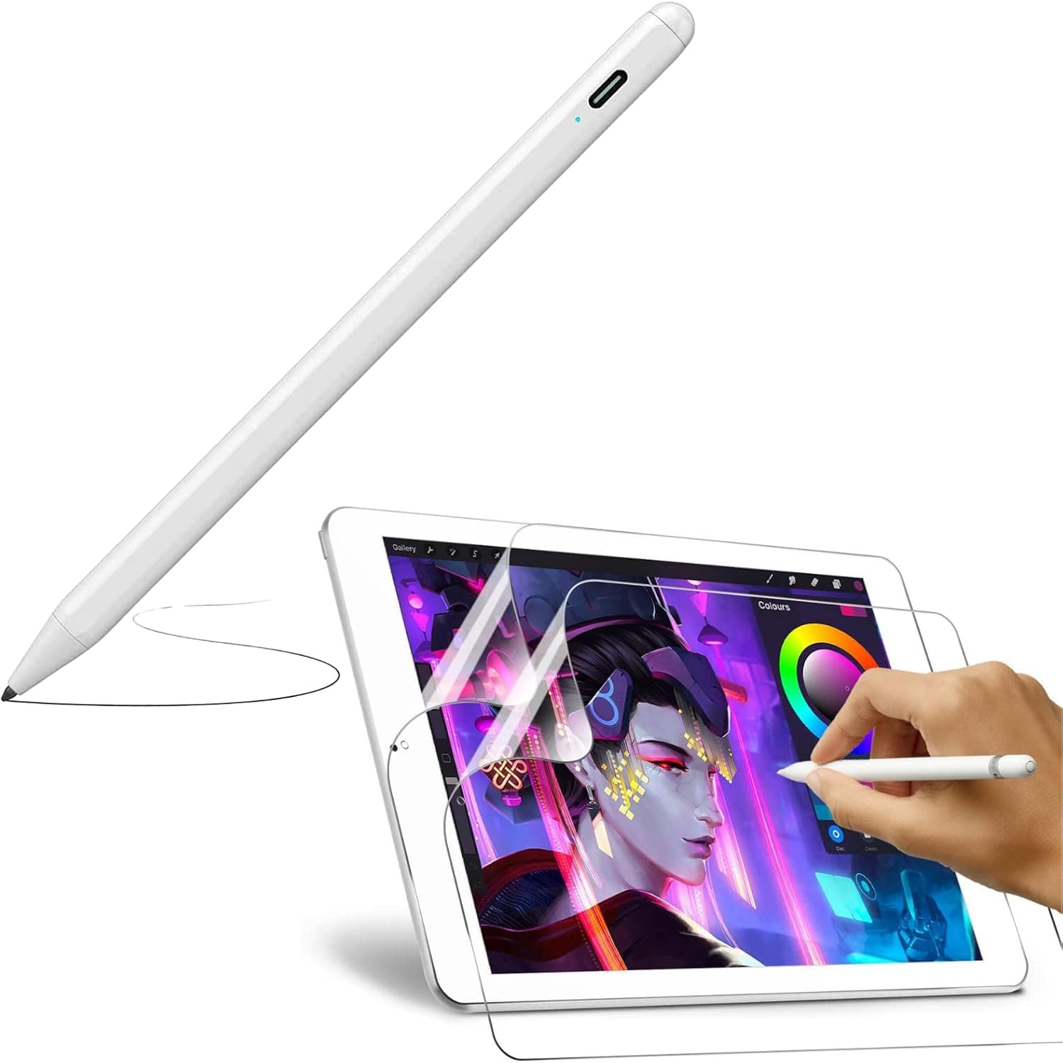 Stylus Pen for iPad with Palm Rejection,[2 Pack] Paper Screen Protector Compatible with iPad 9th/8th/7th Generation (2021/2020/2019 Model)