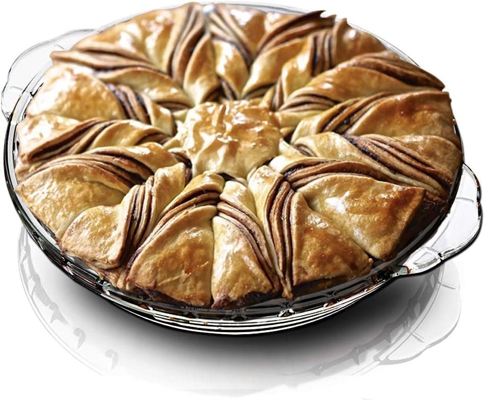9-1/2 inch Pie Pan Glass Pie Plate Clear Glass Bakeware Baking Dish with Handle, Pie Dish Great for Shepards Pie, Apple Pie and Quiche