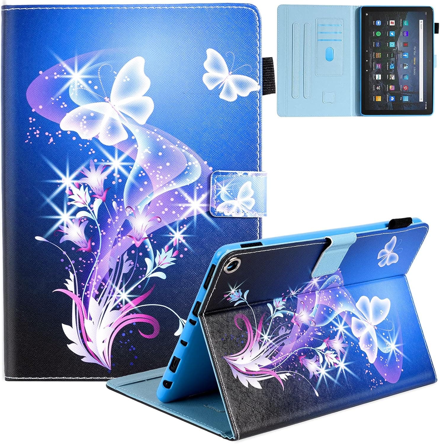 Dteck Case for All-New Fire HD 10 & HD 10 Plus Tablet (2021 Release, 11th Generation) - Slim Multi-Angle Folio Stand Premium PU Leather Protective Smart Cover with Auto Wake Sleep, Twinkle Butterfly