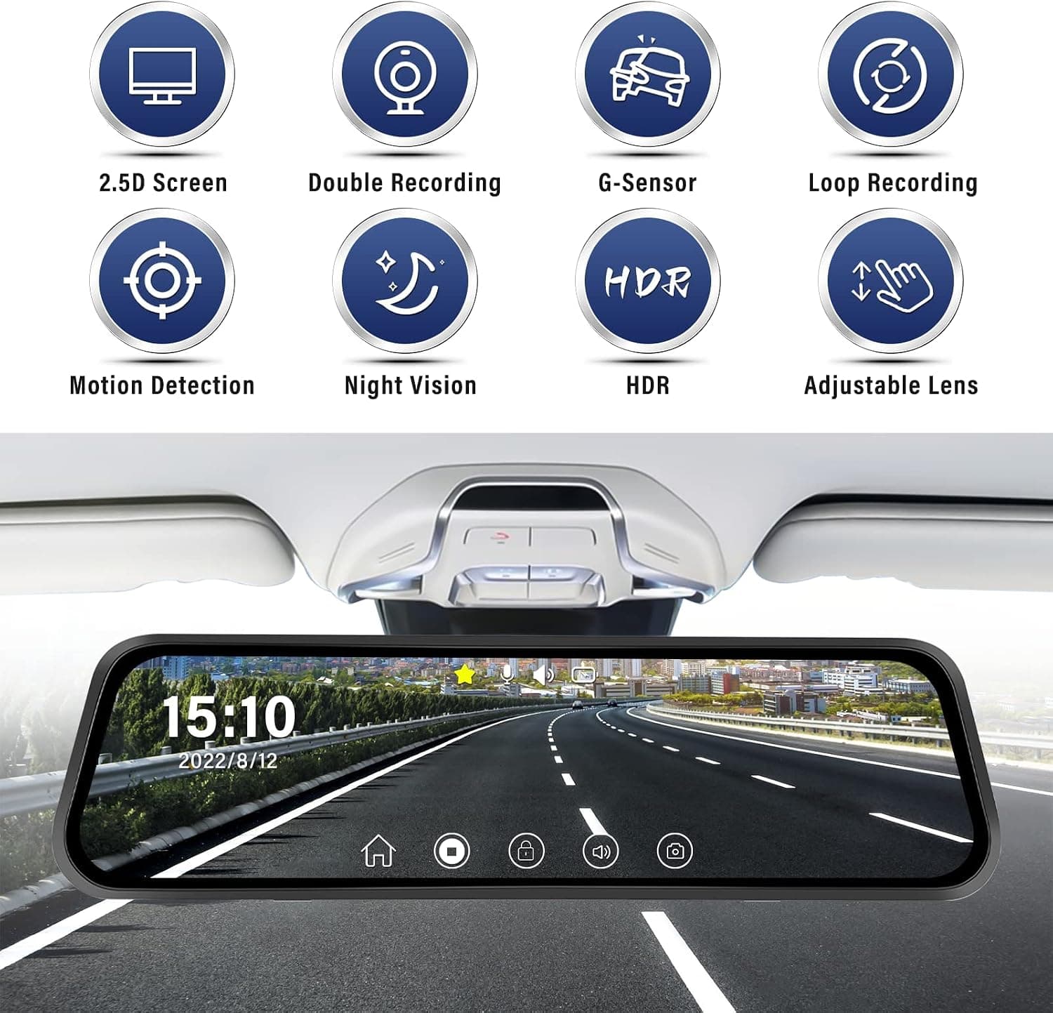 Mirror Dash Cam, 9.66" Touch Screen Front and Rear View Mirror Camera for Car, Dual Dash Cameras Front and Rear,Super Night Vision,Parking Monitoring,Reverse Backup Camera+32GB TF Card