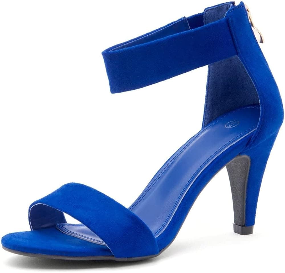 Herstyle RROSE Women's Heeled Sandals Open Toe Adjustable Ankle Strap Zipper Back Dress Wedding Office Pumps Shoes