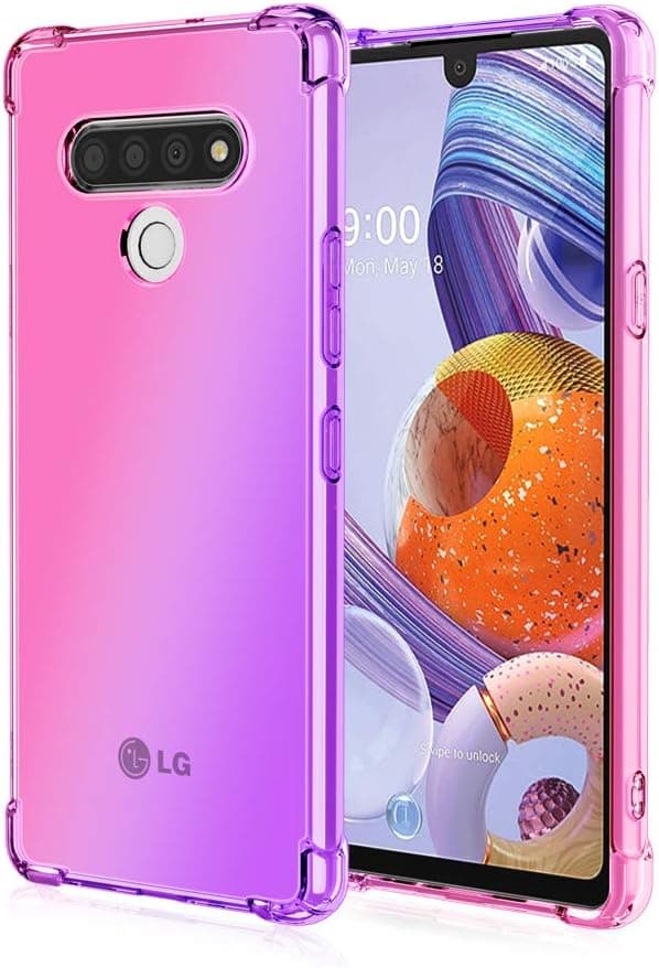 Starhemei Compatible with LG Stylo 6 Case, LG K71 Stylus Case, Shock-Resistant Flexible Shock Absorption Protection Rubber Soft TPU Anti Dropping Phone Case for LG Stylo 6 / LG K71 (Pink&Purple)