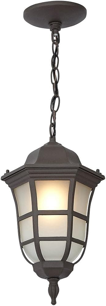 Traditional Gooseneck Hanging Outdoor Chandelier Light | Classical Matte Bronze Finish with Frosted Glass | Exterior Lighting LED Bulb 2700K Included