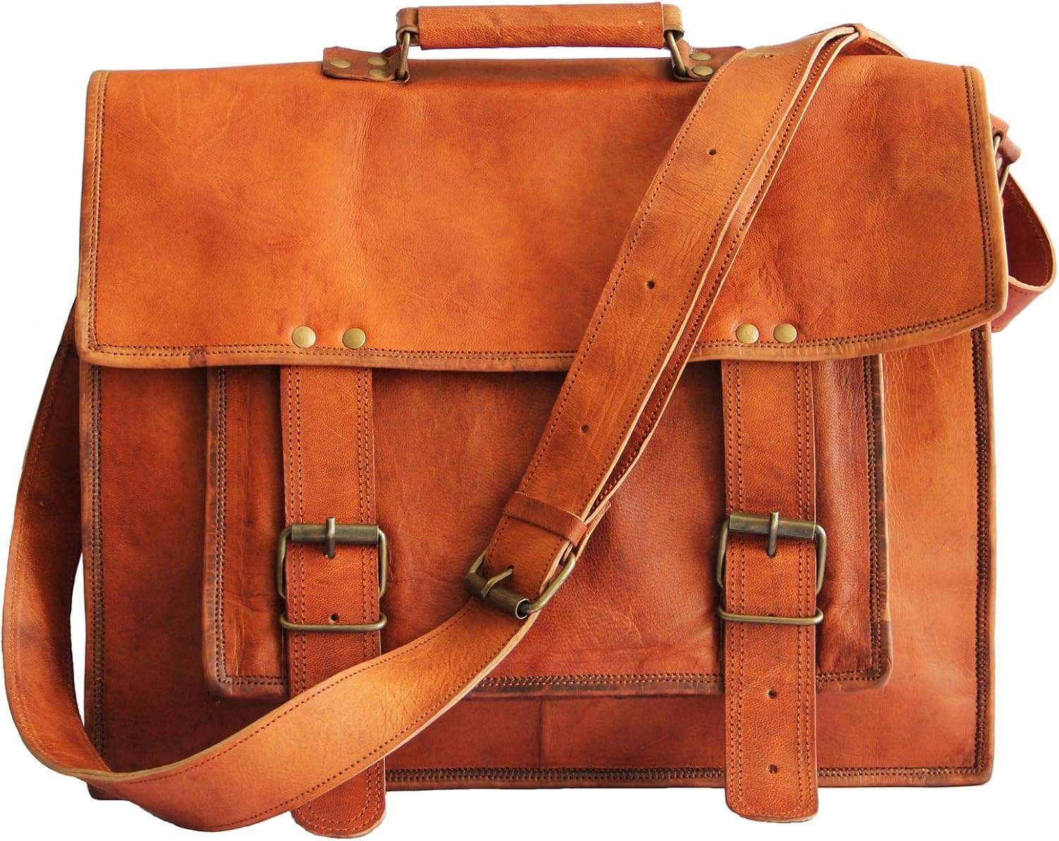 Syon 16-Inches Brown Leather Cross-body Messenger Bag/ Leather Laptop Bag for Men/women