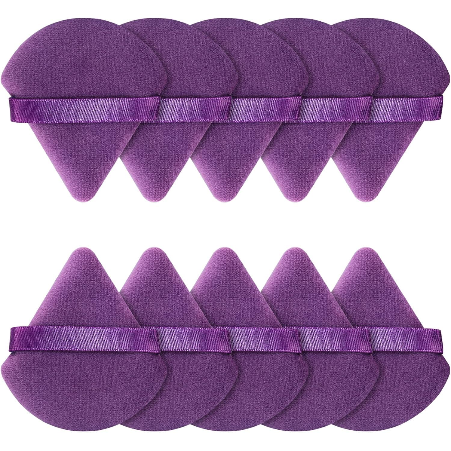 BEAKEY 10 Pcs Soft Triangle Powder Puffs for Face Powder - Latex-Free Makeup Puffs for Loose & Cosmetic Foundation, Ideal for Setting Powder and Liquid Foundation(Dark Purple)