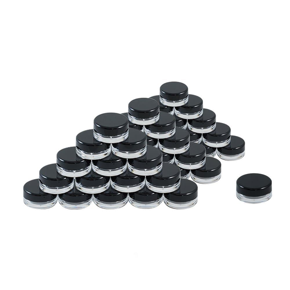 50 Empty, Clear, 3 Gram Plastic Pot Jars, Cosmetic Containers, with Lids. (3 Gram - 50pk, Black)