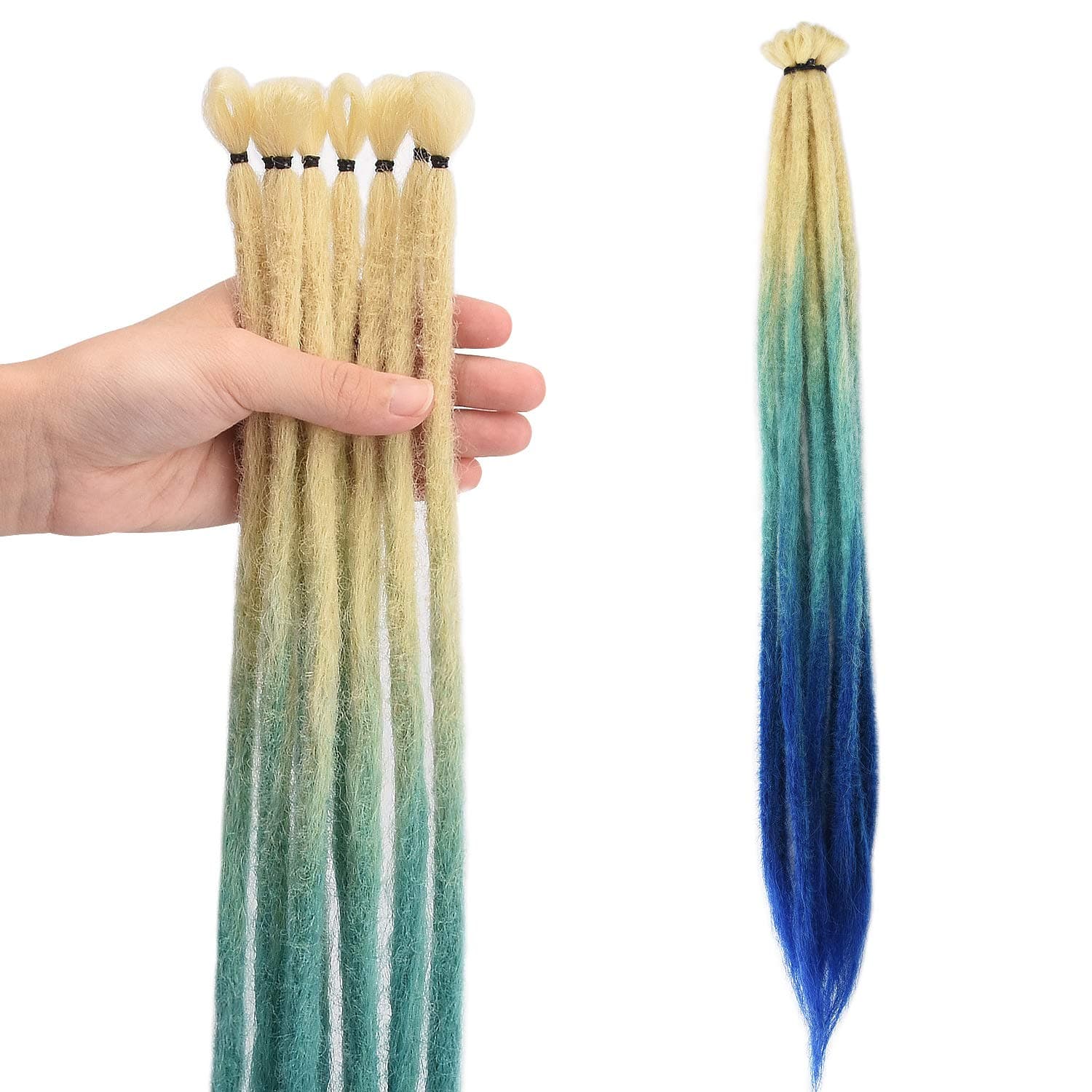Noverlife 10 Strands 50cm/20" Blonde to Blue Ombre Dreadlock Extensions, Single Ended Crochet Synthetic Dreadlocks Accessories, Jamaica Punk Hip-Hop Reggae Hair Braiding Wigs Faux Locs