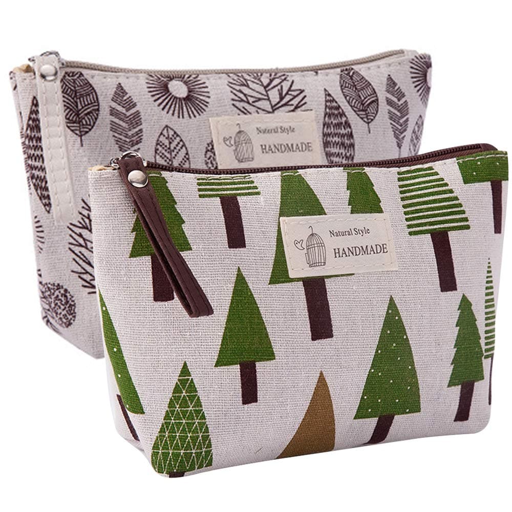 Kimoli 2 Pcs Womens and Girls Funny Canvas Makeup Bag Roomy Cosmetic Bag Pouch Purse Handbag with Zipper (Style-7)