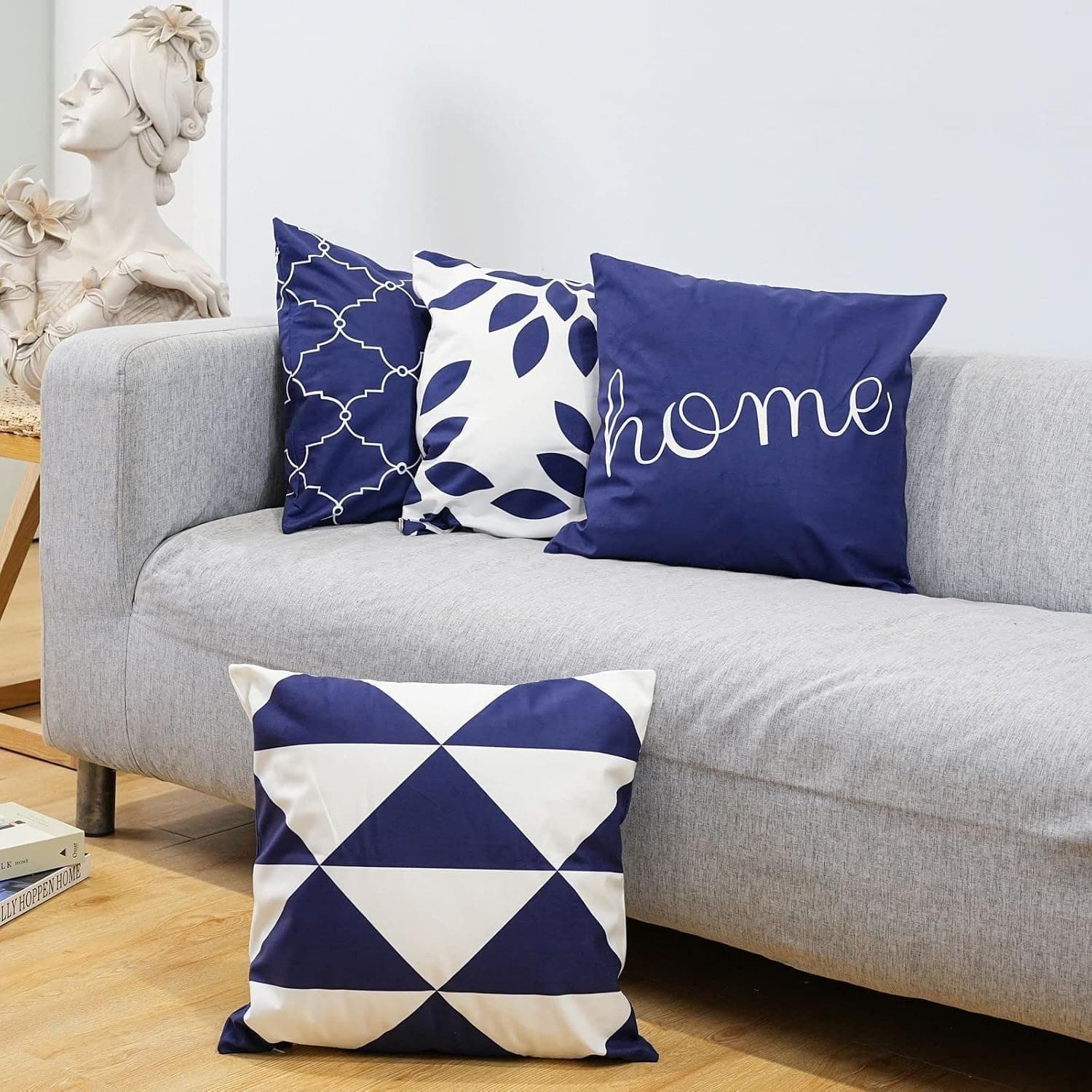 GUHOO Geometric Dark Blue Pillow Covers 18x18 Set of 4,Decorative Home Couch Throw Pillow Cover for Sofa Patio Bedroom, Soft Velvet Farmhouse Cushion Case Outdoor Home Decoration