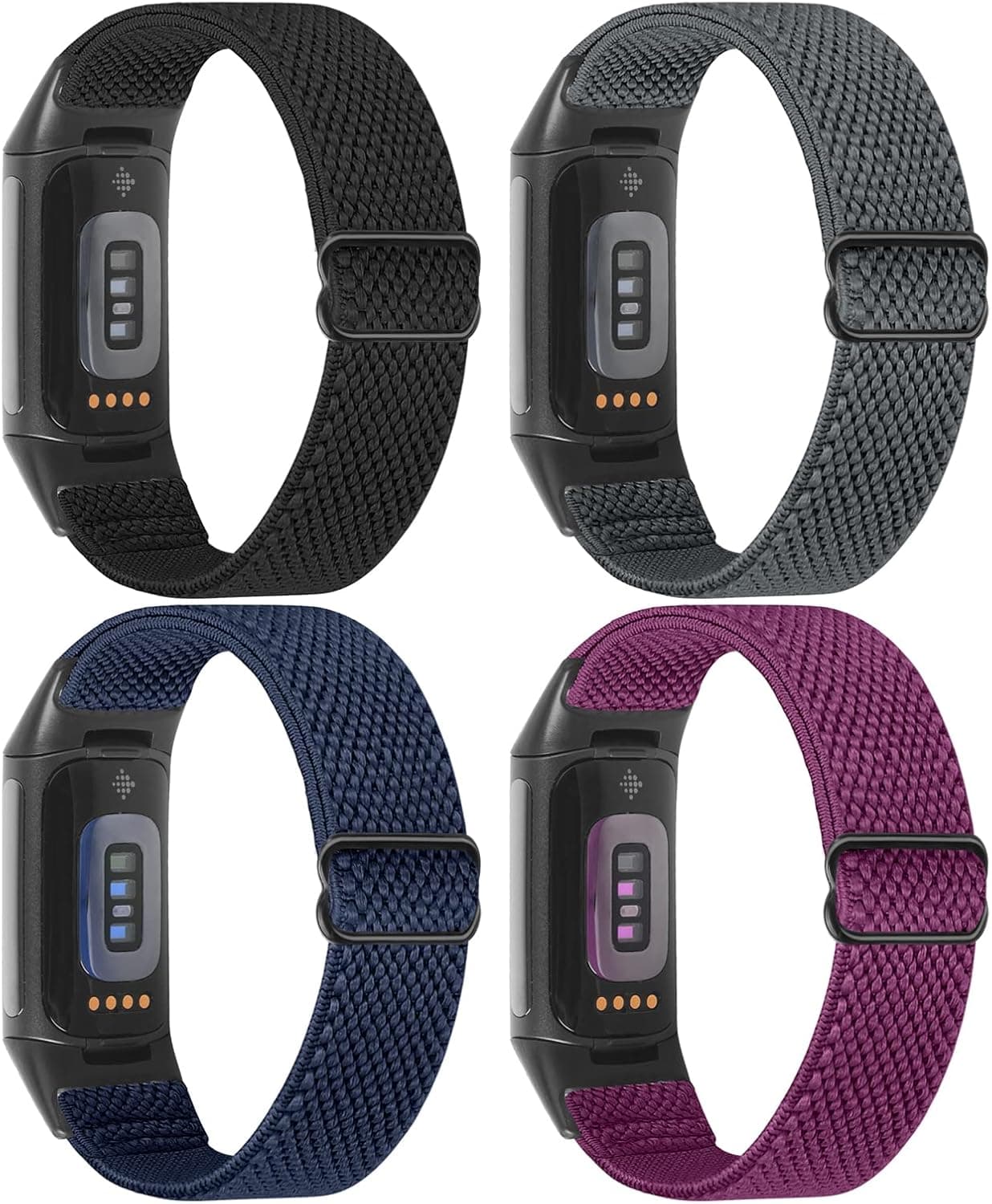 Enkic 4 Pack Elastic Watch Bands Only Compatible with Fitbit Charge 5 for Men Women, Adjustable Stretchy Nylon Sport Loop Straps Replacement Wristband