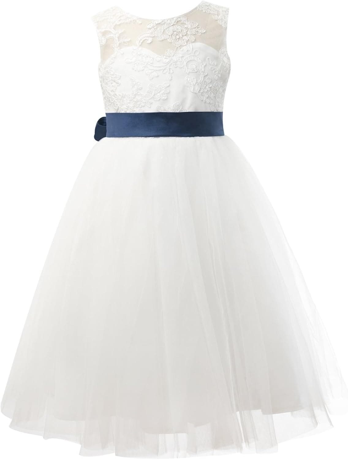 PLUVIOPHILY Ivory Lace Tulle Wedding Flower Girl Dress Junior Bridesmaid Dress