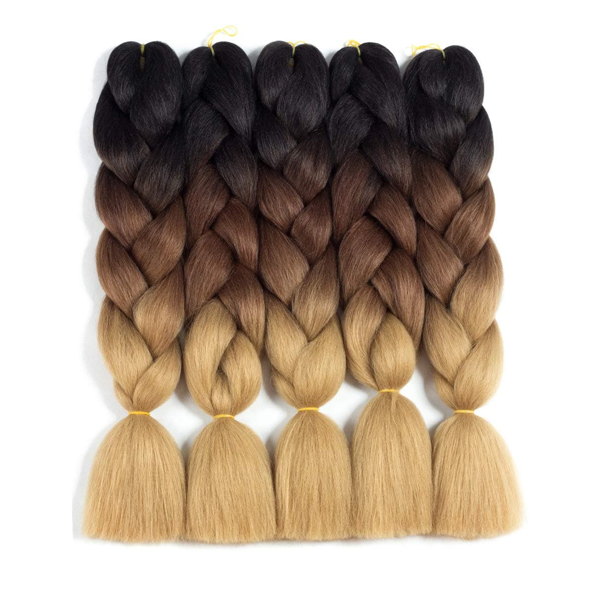 Ombre Braiding Hair Kanekalon Braiding Hair Extensions 5pcs High Temperature Three Tone Color Synthetic Braiding Hair (5PCS, Black/Dark Brown/Light Brown)