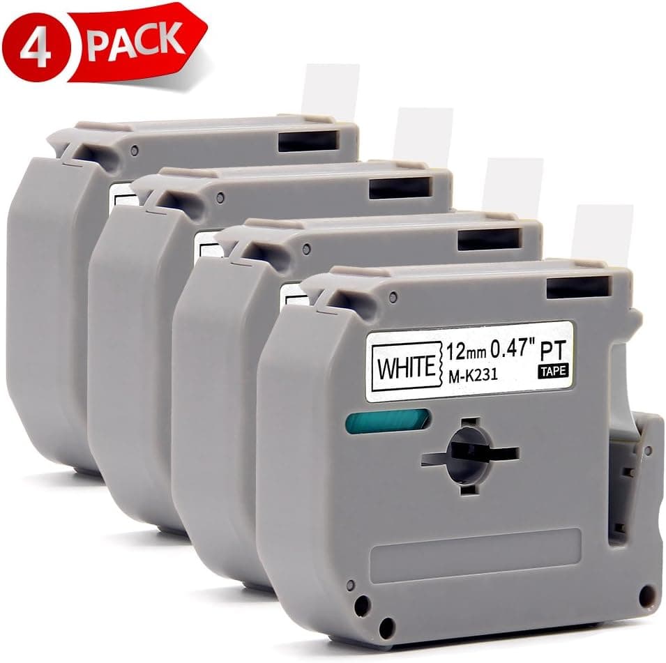 MARKLIFE Replacement for Brother M Series Label Tape MK231 M-K231 Black on White, 4 Packs, 0.47" x 26.2’(12mm x 8m), Compatible with Brother P-Touch Label Maker PT-90 PT-M95 PT-85 PT-70BM PT-70 PT-65