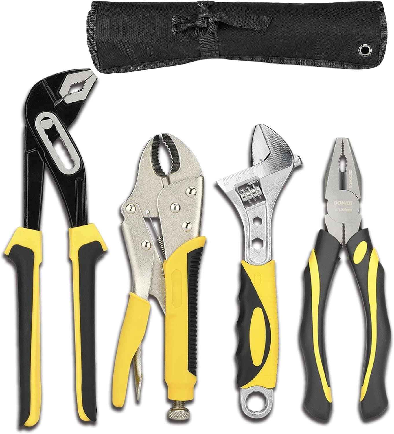 DOWELL Pliers Set 4-Pieces 8-Inch Combination Pliers Locking Pliers Adjustable Wrench 10-Inch Groove Joint Pliers Maintenance Tool Kit with Tool Pouch
