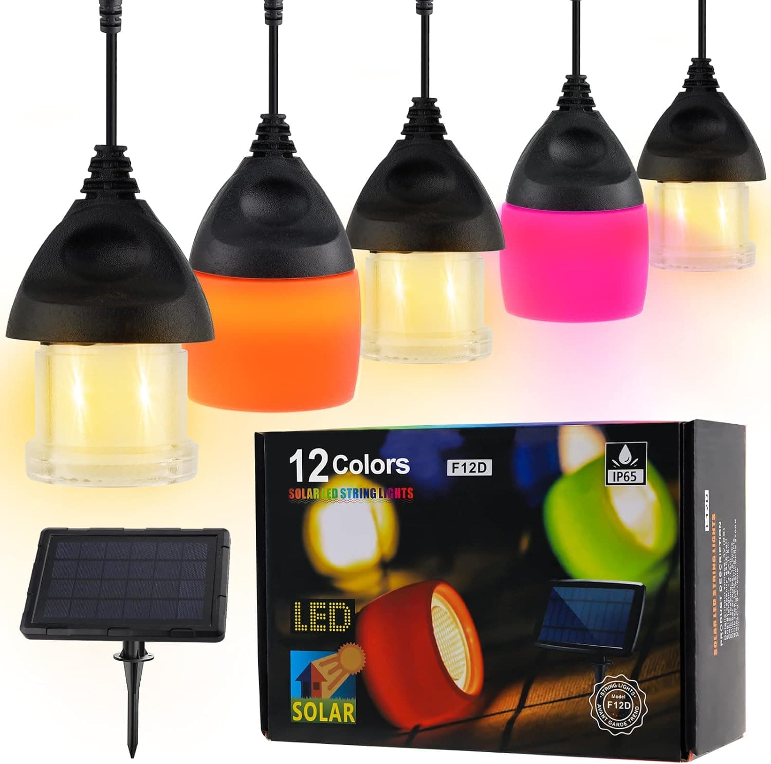 48ft Solar Outdoor String Lights Waterproof with DIY Color Changing, Shatterproof Patio Lights Solar Powered & USB Charging with 16 LEDs for Front Porch Decor Yard Garden Cafe