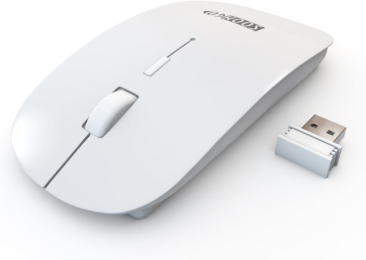 SOON GO Wireless Computer Mouse for Laptop Nltra-Thin USB Cordless Mouse Slim Mice with 3 Adjustable DPI for Laptop Notebook PC White Color