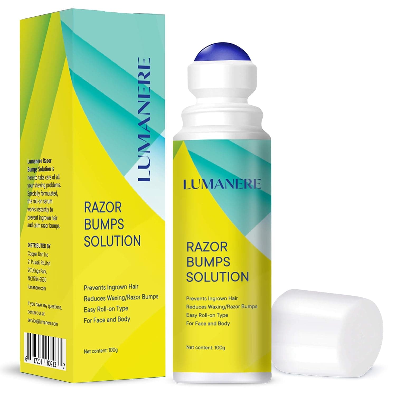 Lumanere Razor Bumps Solution for Ingrown Hair, Hair Inhibitor – After Shave Serum, Roll-on for Bikini Area, Legs and Underarm Area for Men and Women