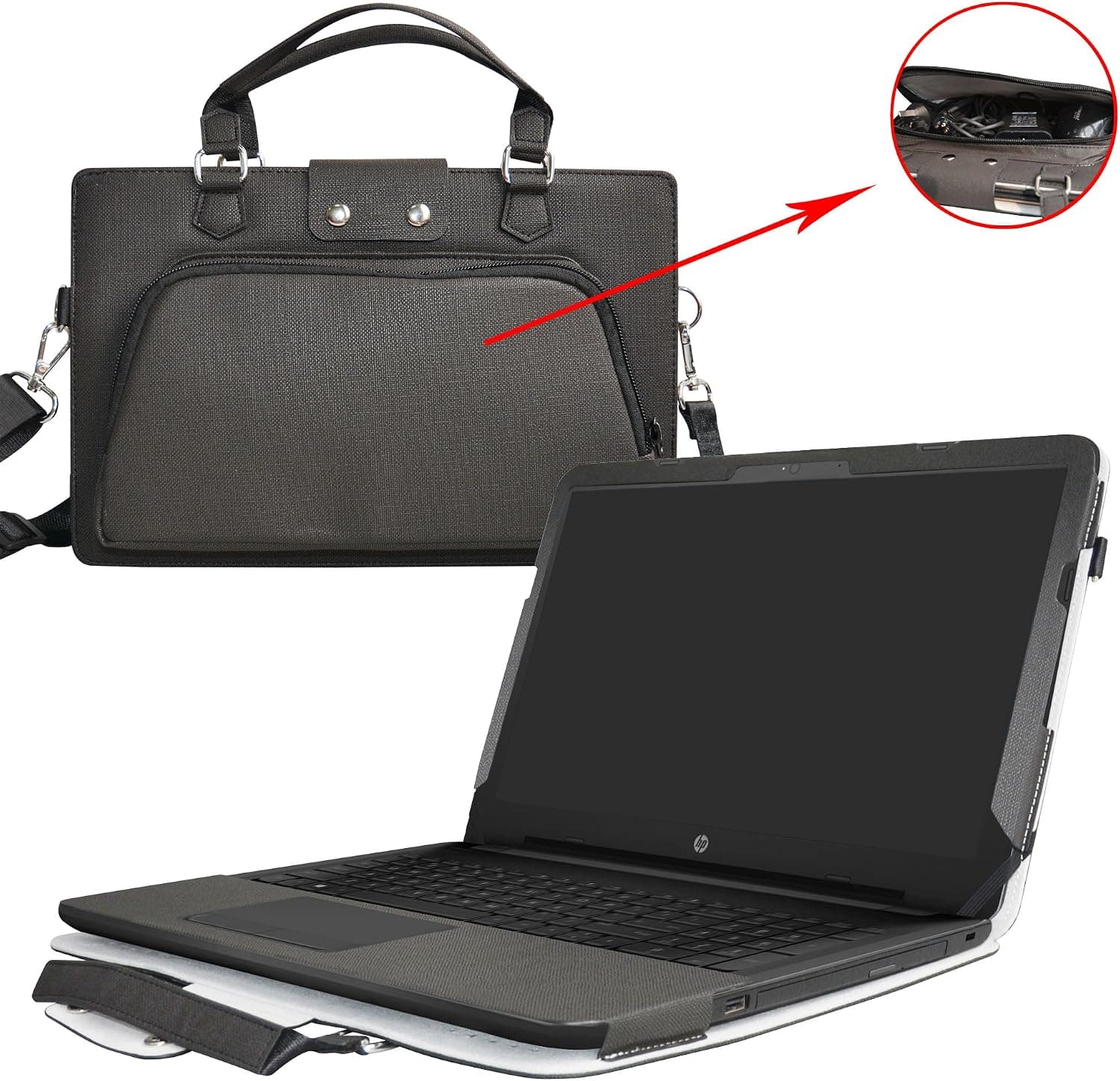 HP Notebook 15 Case,2 in 1 Accurately Designed Protective PU Leather Cover + Portable Carrying Bag for 15.6" HP Notebook 15 15-bs000 15-bw000 Series Laptop(Not fit 15-ac000/15-ay000/15-ba000),Black