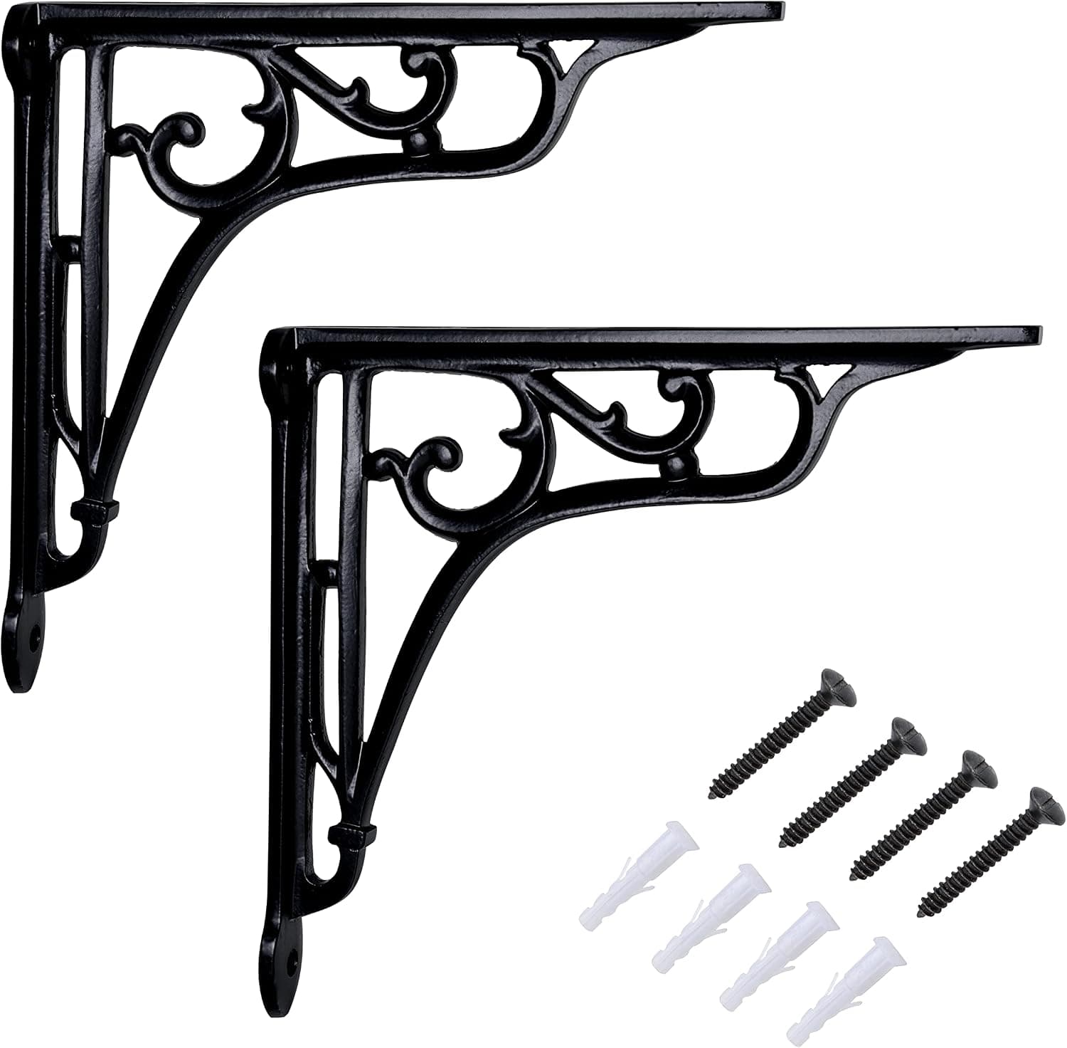 Ziolte Set of 2 Cast Iron Wall Mounting Shelf Brackets 9 inches-Included Iron Screws for Heavy Duty - Multipurpose Floating Shelf- Great for Showcasing Books, Candles, Clocks, and Home Décor