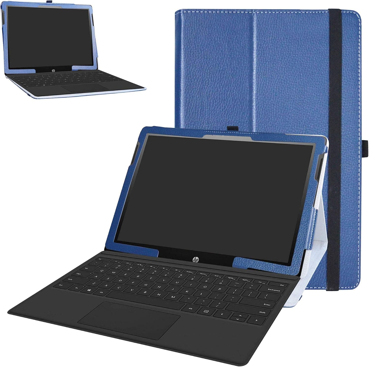 Bige for HP Chromebook x2 Tablet Case,PU Leather Folio 2-Folding Stand Cover for HP Chromebook x2 12-fXXX Series 2-in-1 12.3" Tablet (Such as 12-f014dx),Dark Blue