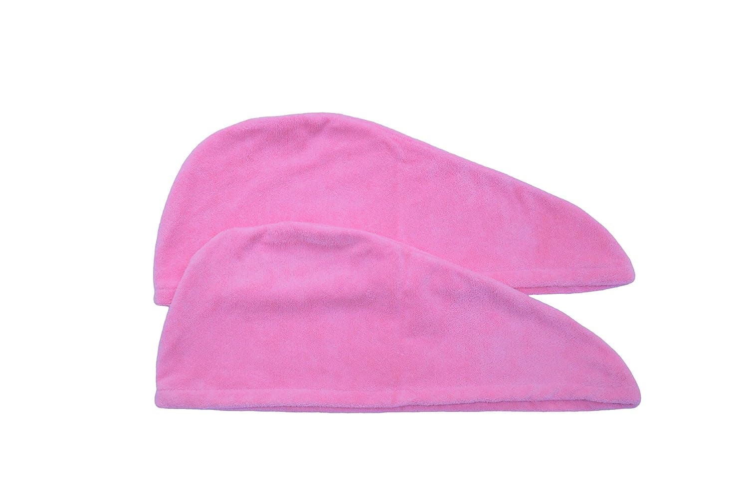 Fina Super Absorbent Quick-Dry Hair Cap, Towel Wrap for Hair Turban- 2 SET of Pink