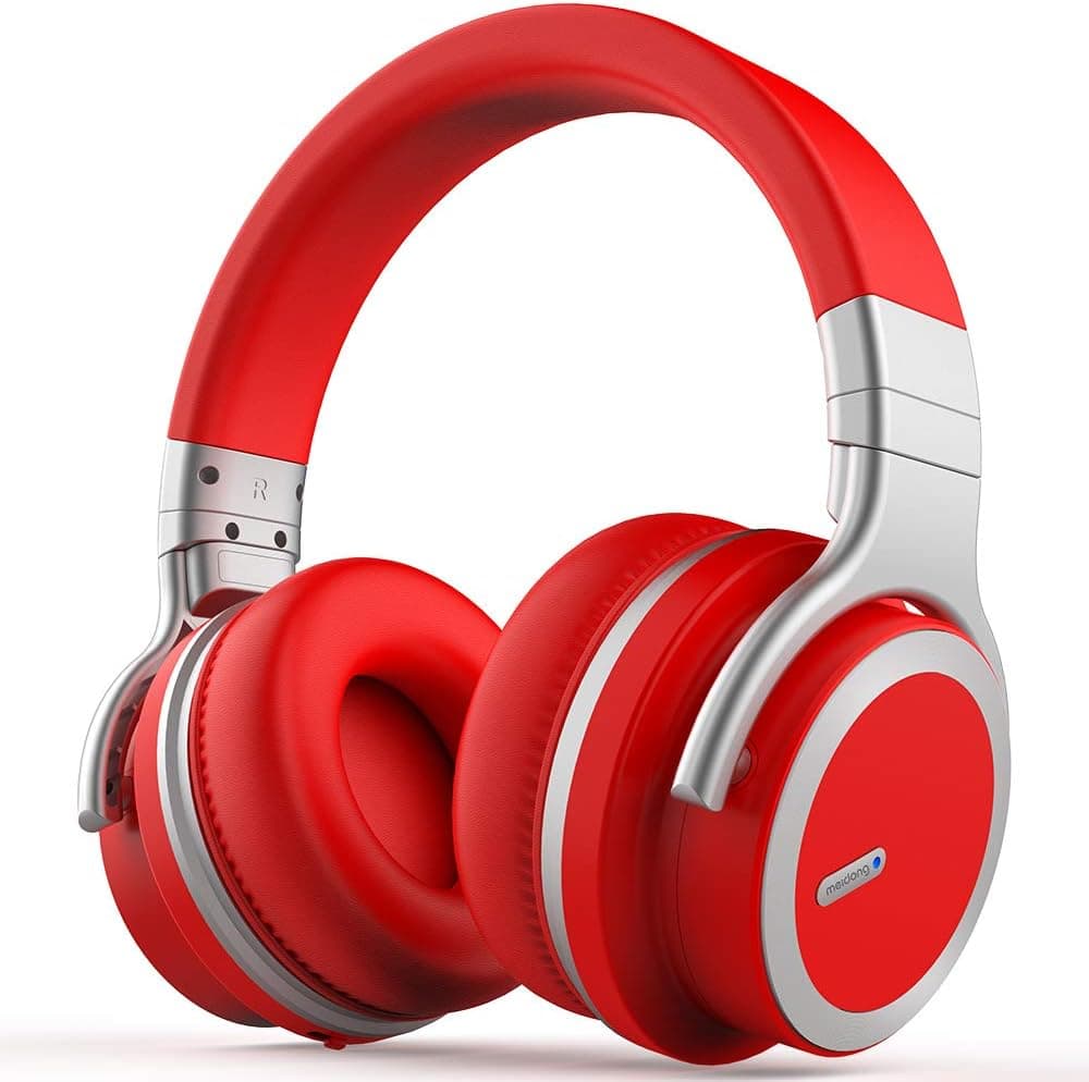 [Updated] Meidong E7 PRO Active Noise Cancelling Bluetooth Headphones with Free Carring Case, Wireless Headphones Over Ear 30H Playtime Hi-Fi Stereo Sound, Microphone for Travel Work PC TV(Red)