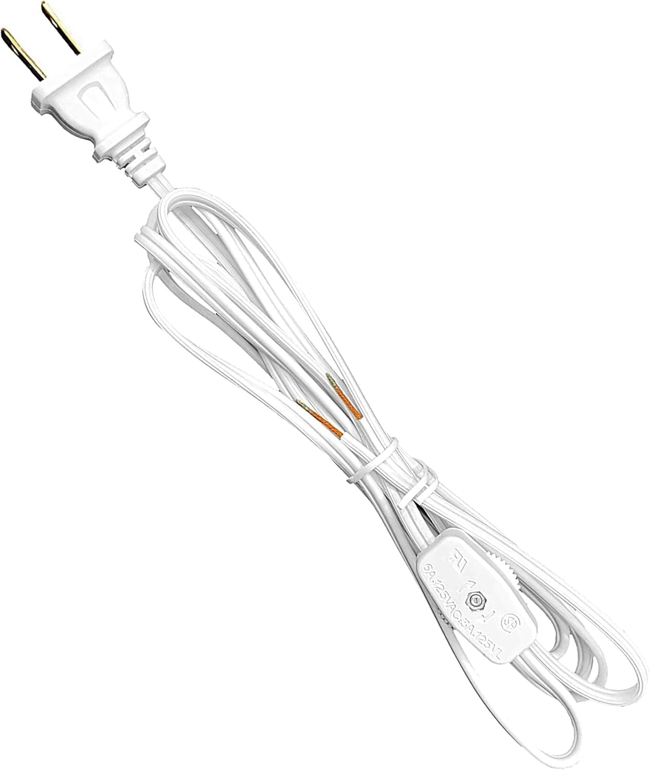 Creative Hobbies® Lamp Cord with Rotary Switch, Polarized Plug, Stripped Ends Ready for Wiring and Repairing Lamps - UL Listed Safe -6 Foot White