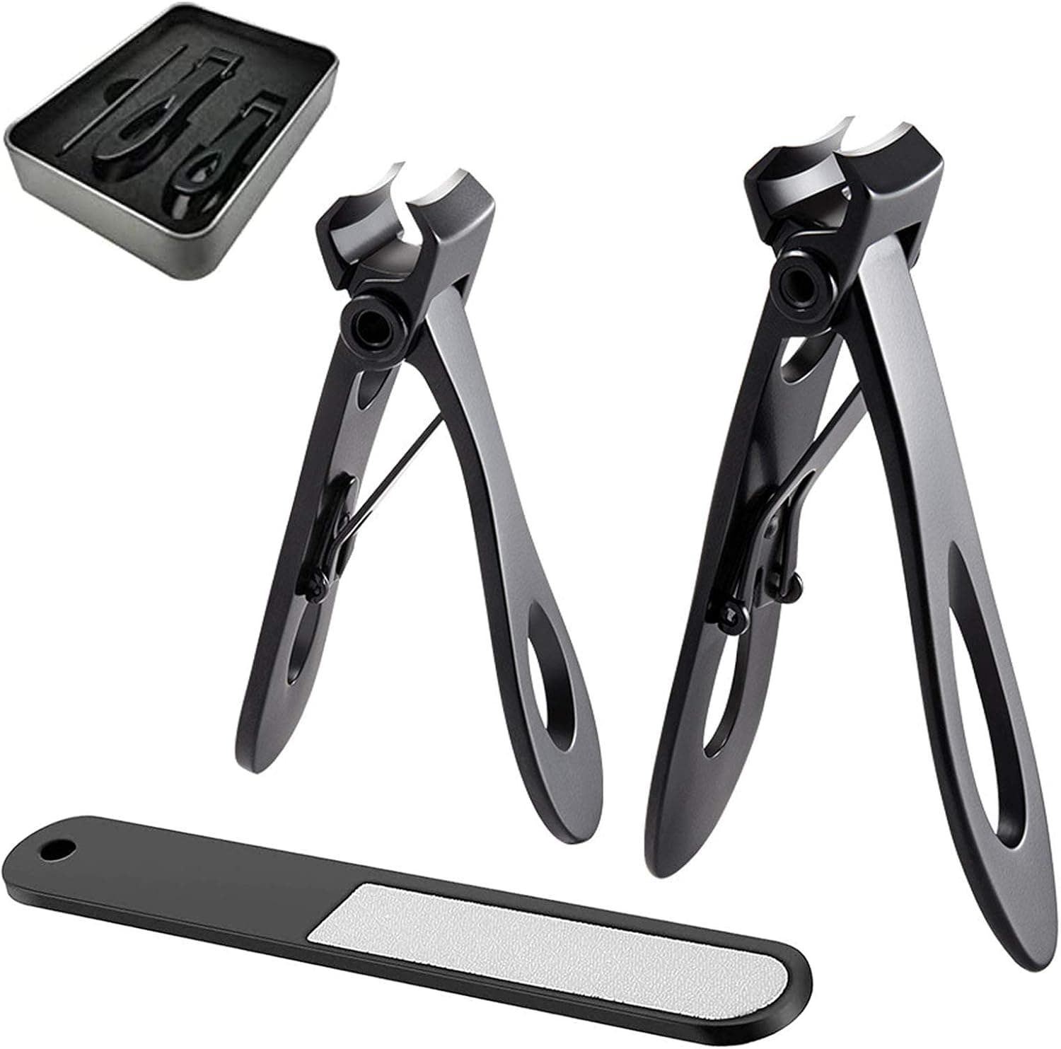 Nail Clippers for Thick Nail,4 Pcs Wide Jaw Opening Oversized Stainless Steel Nail Cutter Set with Nail File&Gift Box,Large Toenail Fingernail Clipper Trimmer for Men,Seniors,Adults(Black)