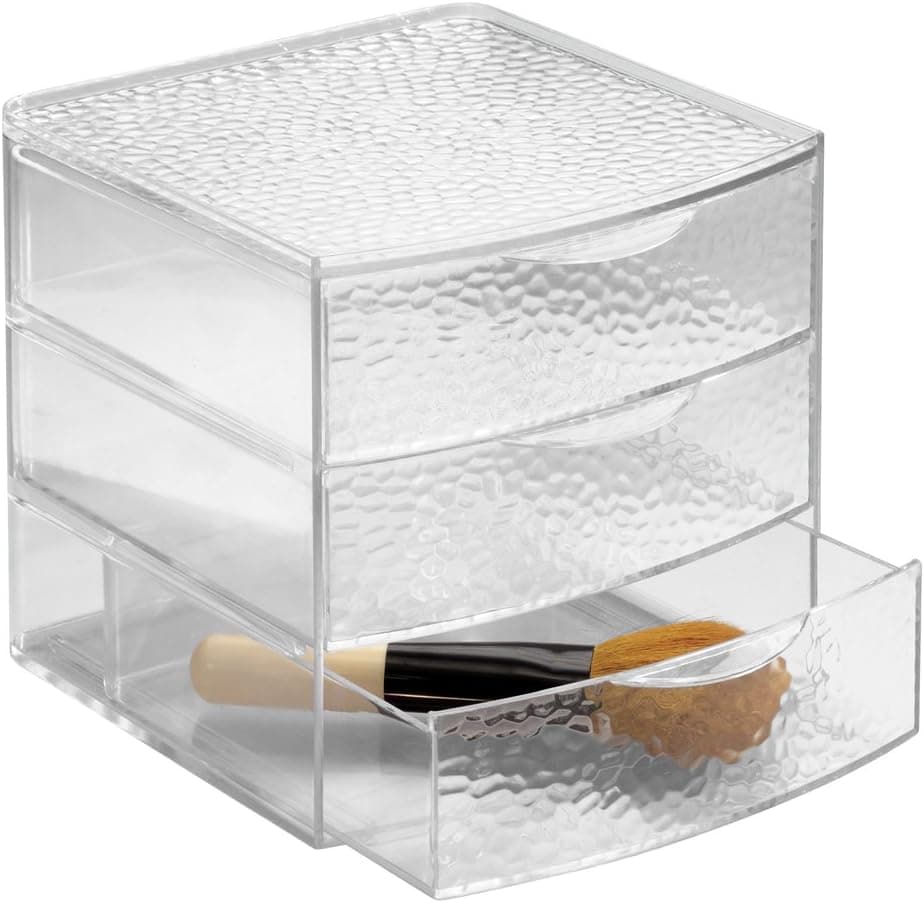 InterDesign Rain Cosmetic Organizer for Vanity Cabinet to Hold Makeup, Beauty Products - 3 Drawers, Clear