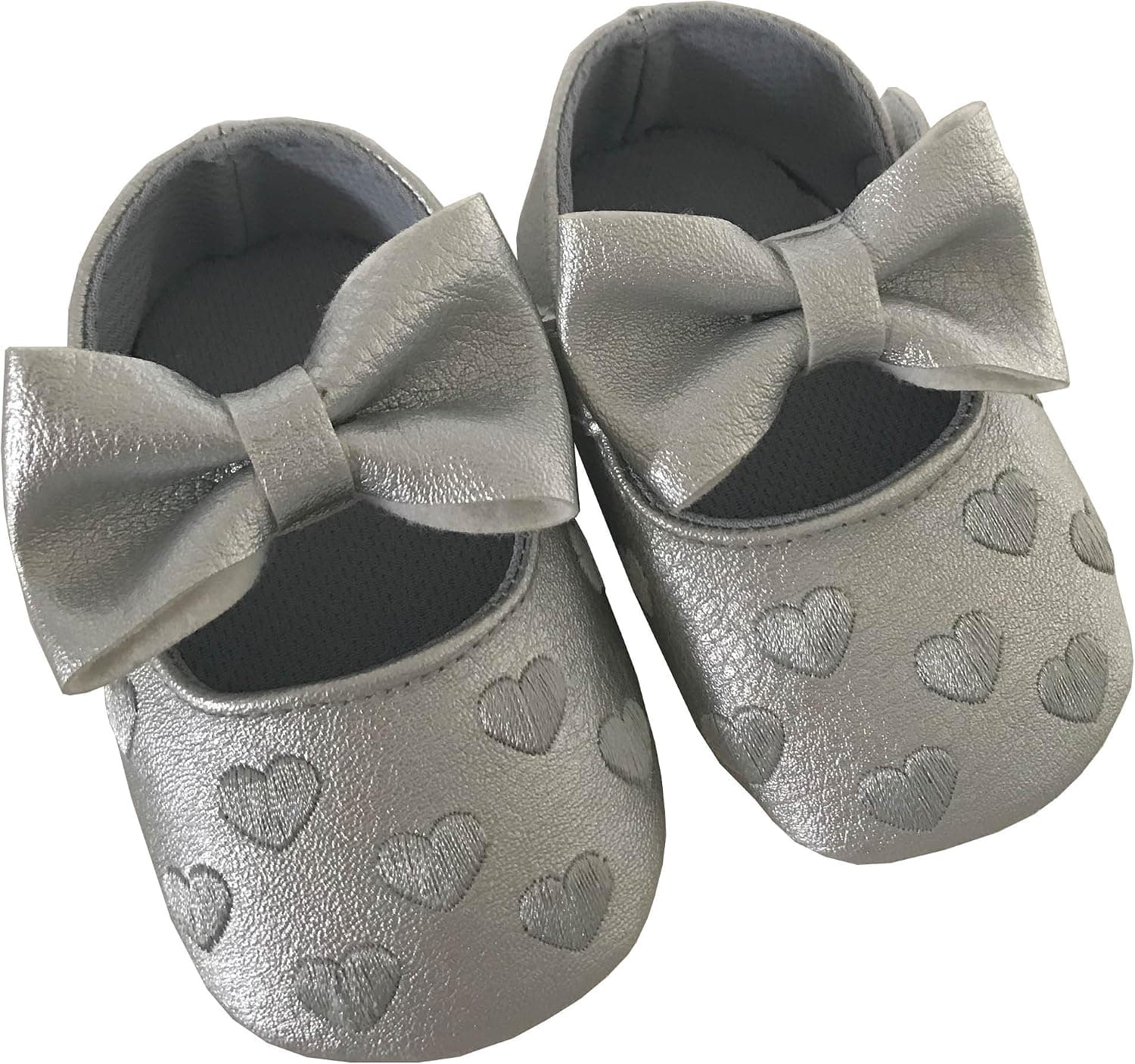 SweetD Baby Leather Baby Shoes with Bow Toddler Shoes with Bow Infant Shoes for Girls (0-6MONTH 11.5CM/4.5INCH, Silver)