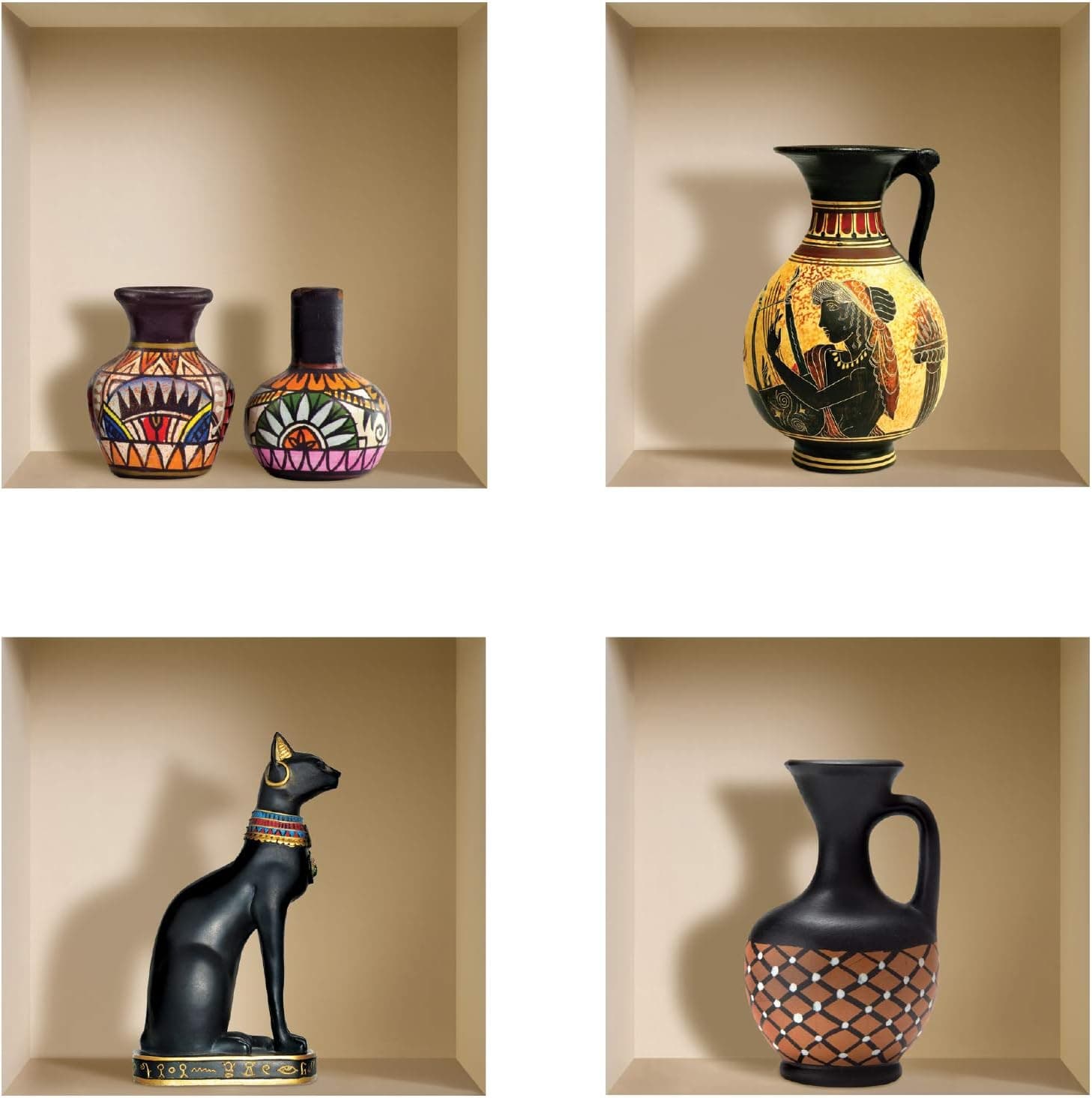 The Nisha Art Magic 3D Vinyl Removable Wall Sticker Decals DIY, Set of 4, Egyptian and African Pitchers 414