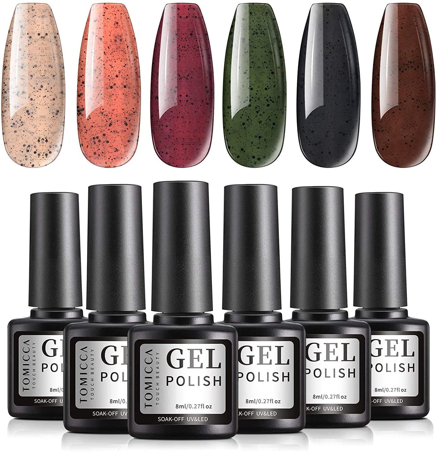 TOMICCA Gel Nail Polish Set, 6 Colors, Gray Eggshell Style for Easter, Dirty-Color Nail Gel Polish Kit, Soak Off UV Gel Polish, 6 * 8ml