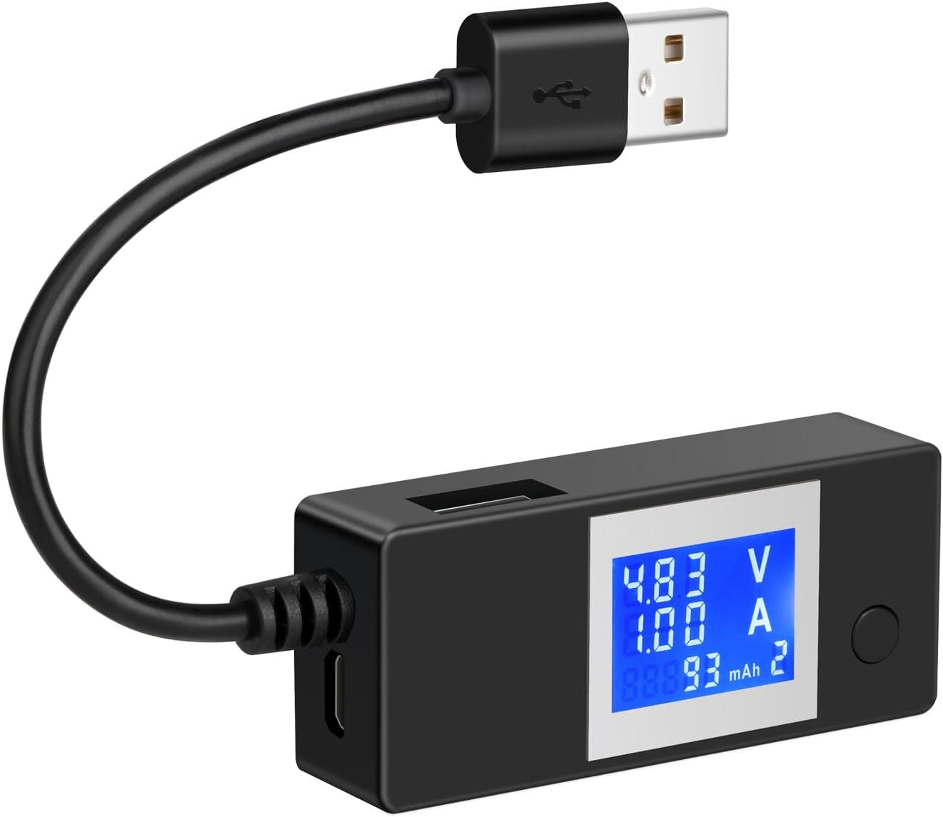 Eversame Dual USB Digital Power Meter Tester, USB Digital voltmeter Current Tester, DC 4A 20V Amp Voltage Power Meter, Fast Charging and Data Sync Dual USB Ports(9 Modes Monitor)-Black