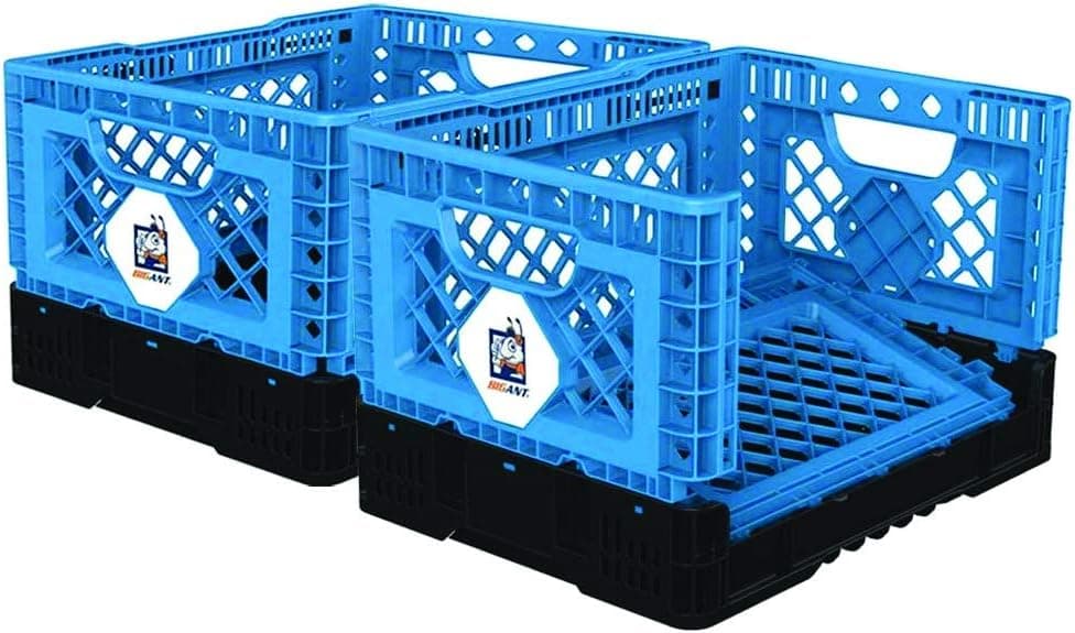 BIGANT Heavy Duty Collapsible & Stackable Plastic Milk Crate - IP403026, 26 Quarts, Small Size, Set of 2, Snap Lock Foldable Industrial Garage Storage Bin Container Utility Basket