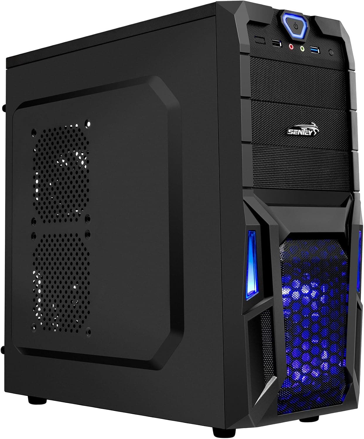 Sentey Gs-6008 Stealth Gaming Computer Case - 1 USB 3.0 + 1 USB 2.0 & Hd Audio and MIC - 120mm Front Blue LED Fan and a Rear 80mm Black Fan - 2.5" SSD and 3.5 Support - Form Factor: ATX Micro Atx and Mini Itxsupports up to 340mm Long Graphics Cards - CPU Coolers That ARE up to 150mm in Height ARE Supported / / Cable Management / Watercooling Ready + Hidden Cable Sytem / Support Any Power Supply