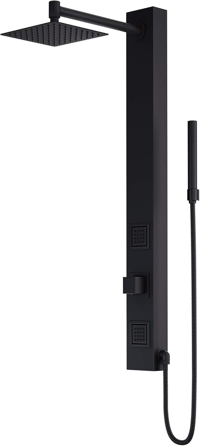 VIGO 304 Stainless Steel 39-3/8-Inch Retrofit Shower Panel Tower System, Square Rainfall Shower Head, 2 Powerful Body Massage Spray, Handheld Shower Wand Spout Fixtures in Anti-Rust Matte Black Finish