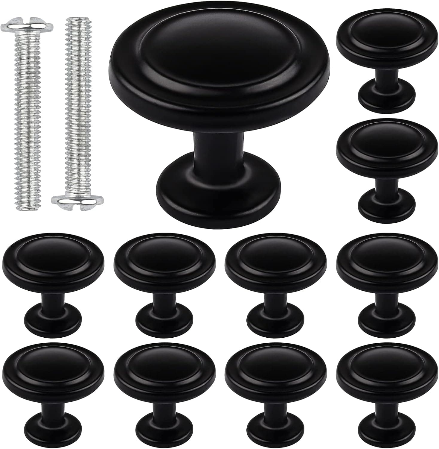 Kalolary Black Kitchen Cabinet Knobs 1-1/4 Inch Round Drawer Handles Single Hole Cabinet Knobs for Dresser Drawers Bathroom Cabinet Hardware - 10 Pack