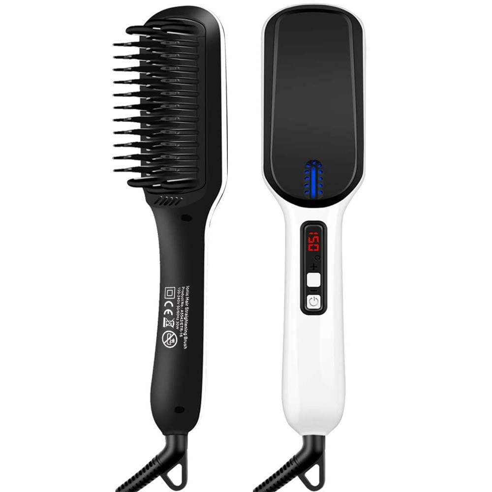 Beard Straightener for Men, 2019 New Design Dual Voltage (100V-240V) Quick Hair Styler Ionic Beard Straightening Heat Brush Curling Hair Comb Electric Hair Comb for Men Women Home Travel