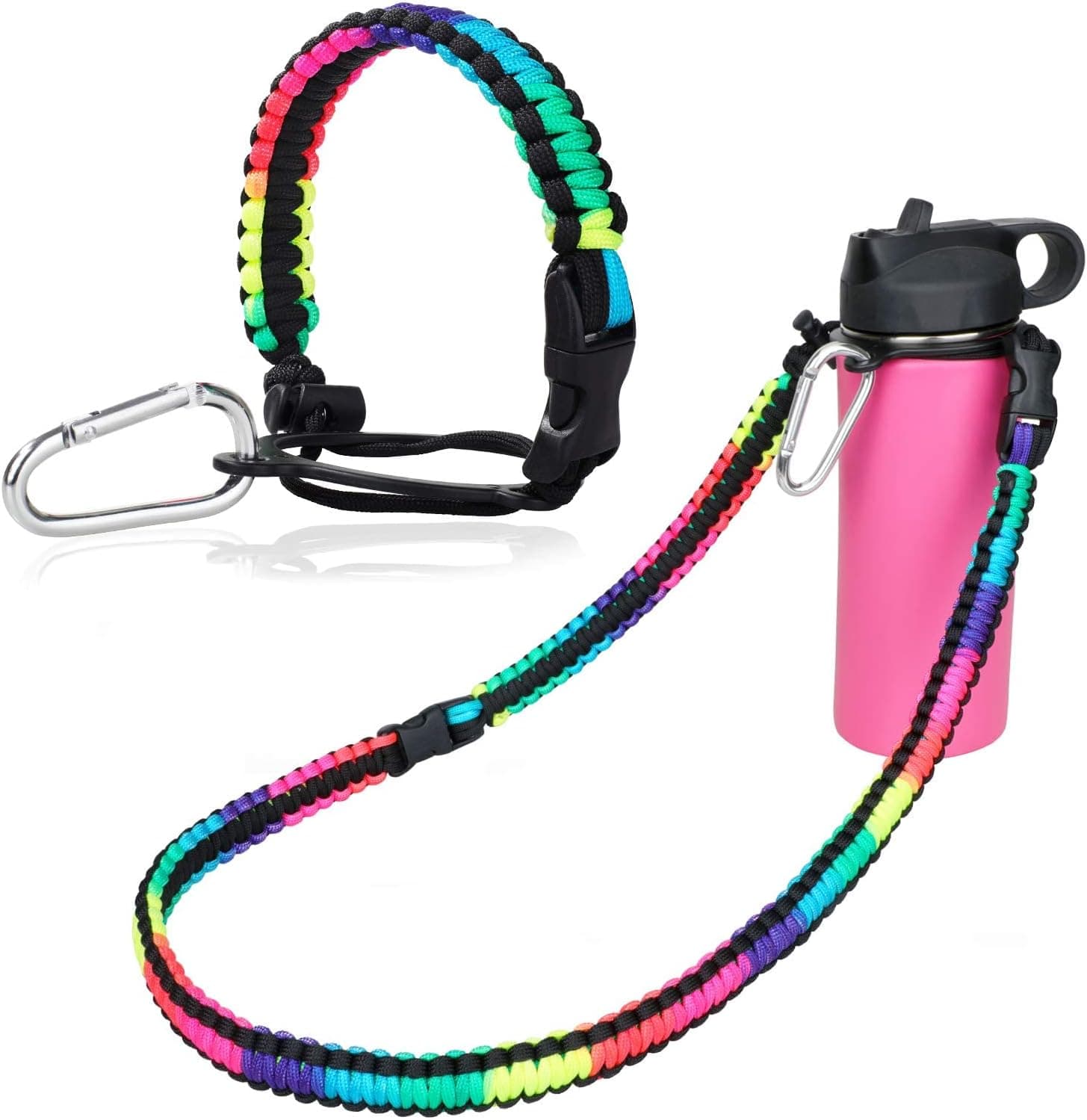 WEREWOLVES Paracord Handle with Shoulder Strap - Fits Wide Mouth Water Bottles 12oz to 64oz - Durable Carrier, Water Bottle Handle Strap with Safety Ring, Compass and Carabiner