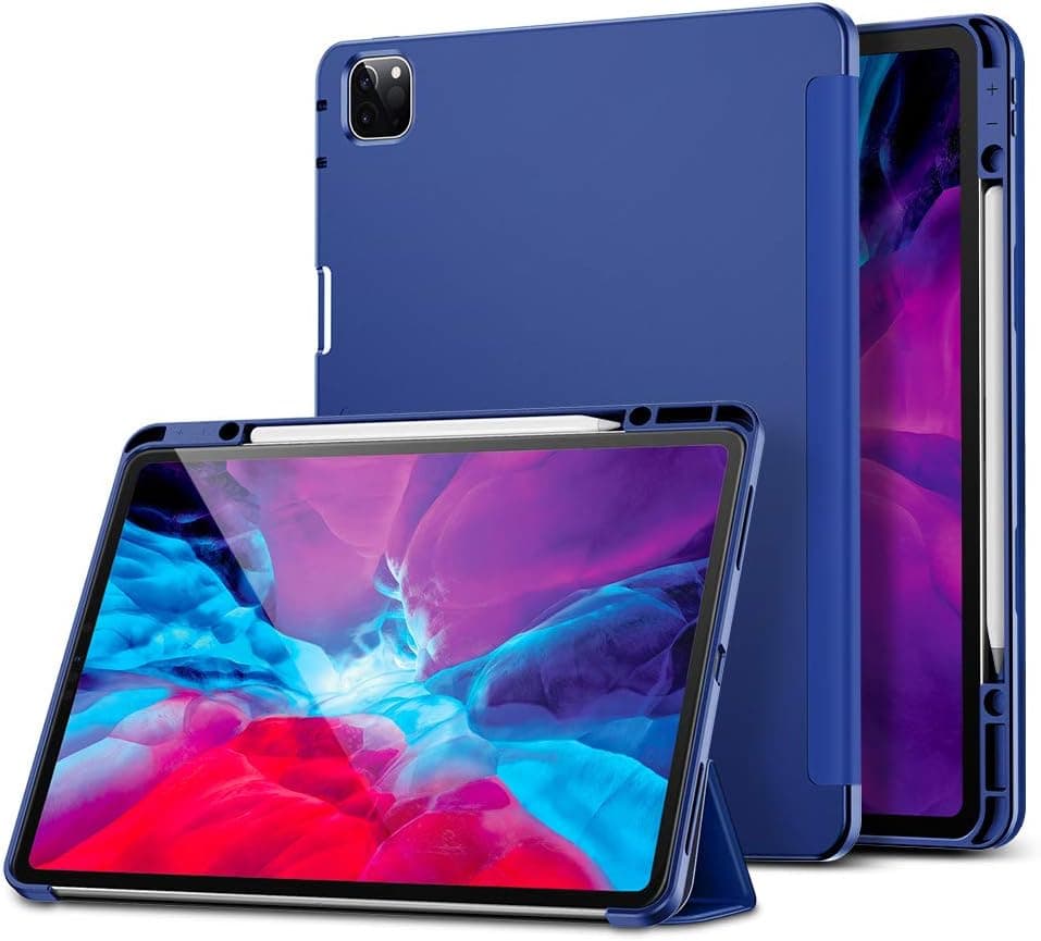 ESR for iPad Pro 12.9" Case 2020 & 2018 with Pencil Holder, Rebound Pencil iPad Case with Soft Flexible TPU Back Cover, Auto Sleep/Wake, and Multiple Viewing Stand Modes - Blue